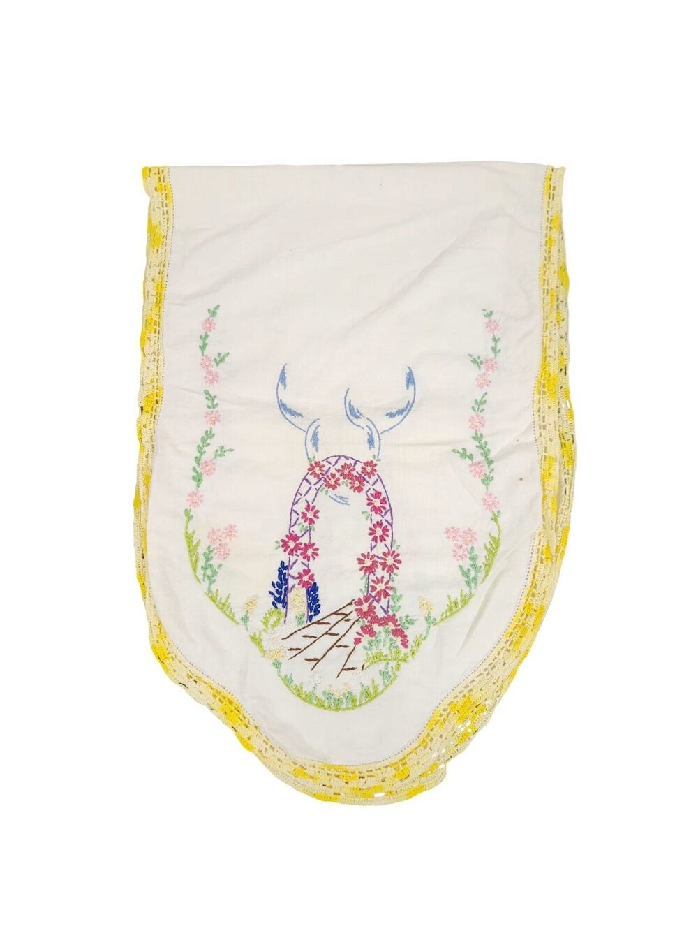 VTG Table Runner Cottage Garden Embroidered Dresser Scarf bedroom Decor Vanity